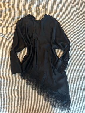 Zara Black Satin Lace Asymmetric Trim Tunic Top